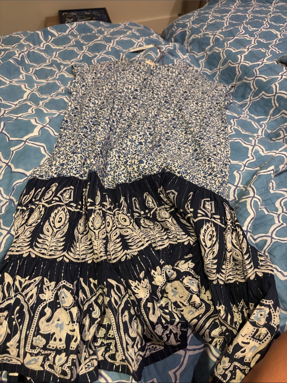 Pink Chicken Navy and White Floral Tiered Girls' Dress